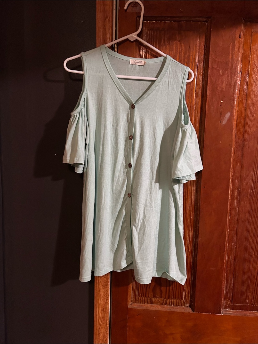 Soprano Light Mint Cold-Shoulder Button-Front Tunic